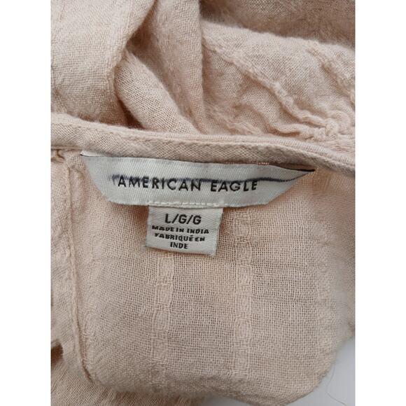 American Eagle Outfitters Tiered Babydoll Top Blouse Large Beige Long Sleeve - Picture 8 of 13